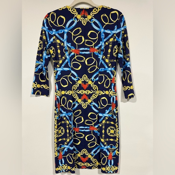 J. McLaughlin Sophia Midi Dress Navy/Gold Size XS Heraldic Tassel Print Catalina - Picture 2 of 4